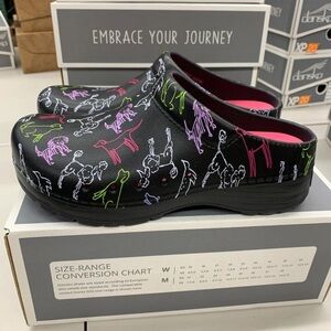 Dansko Women's Black Clogs with Multicolor Animal Print